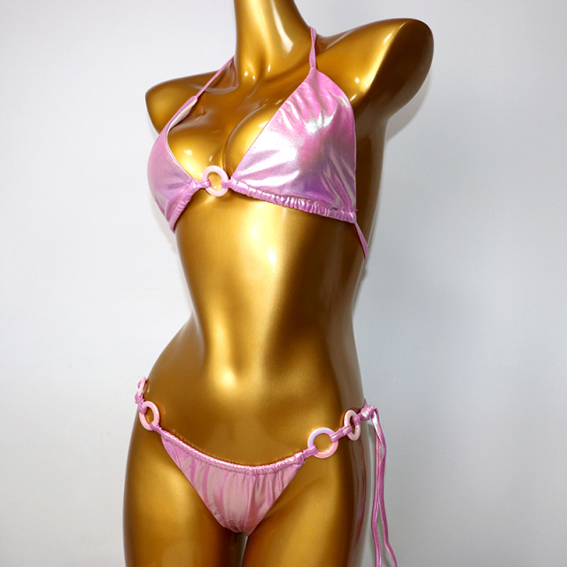Shiny Metallic Two Pieces Bathing Suit Wholesale