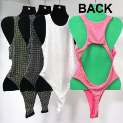 One Piece Pink Hollow Out Crystal Swimwear Supplier