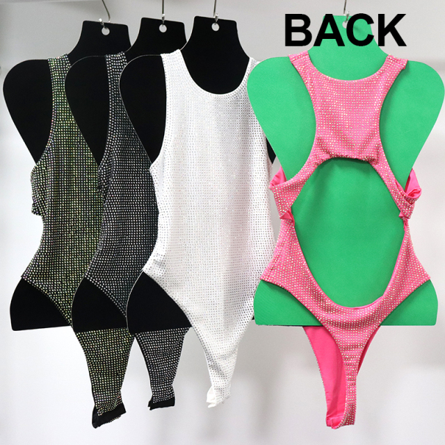 One Piece Pink Hollow Out Crystal Swimwear Supplier