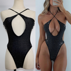 Luxury Hollow Out One Piece Beachwear Swimsuit with Rhinestones Exporter