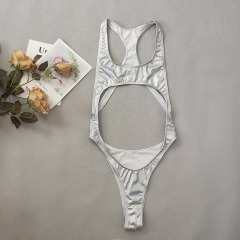Beauty Back Hollow Out Silver Metallic Swimsuit Factory
