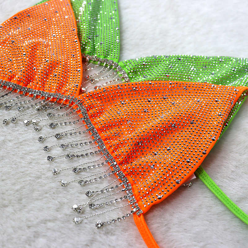 Shiny Tassel Pendant Orange Crystal Bikini Top Factory