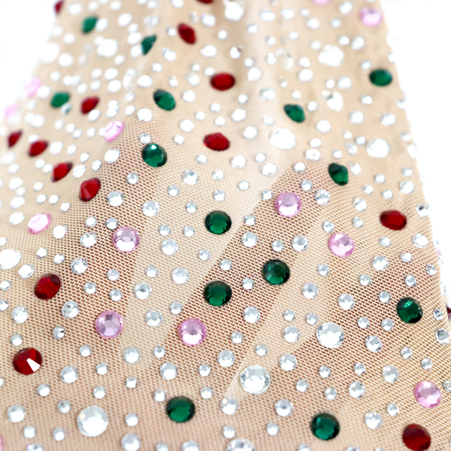 Randomly Mix 3 Different Sizes Khaki Rhinestone Tulle Fabric Wholesale
