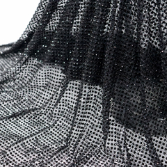 SS16 Black Rhinestone Lace Fabric Manufacturer