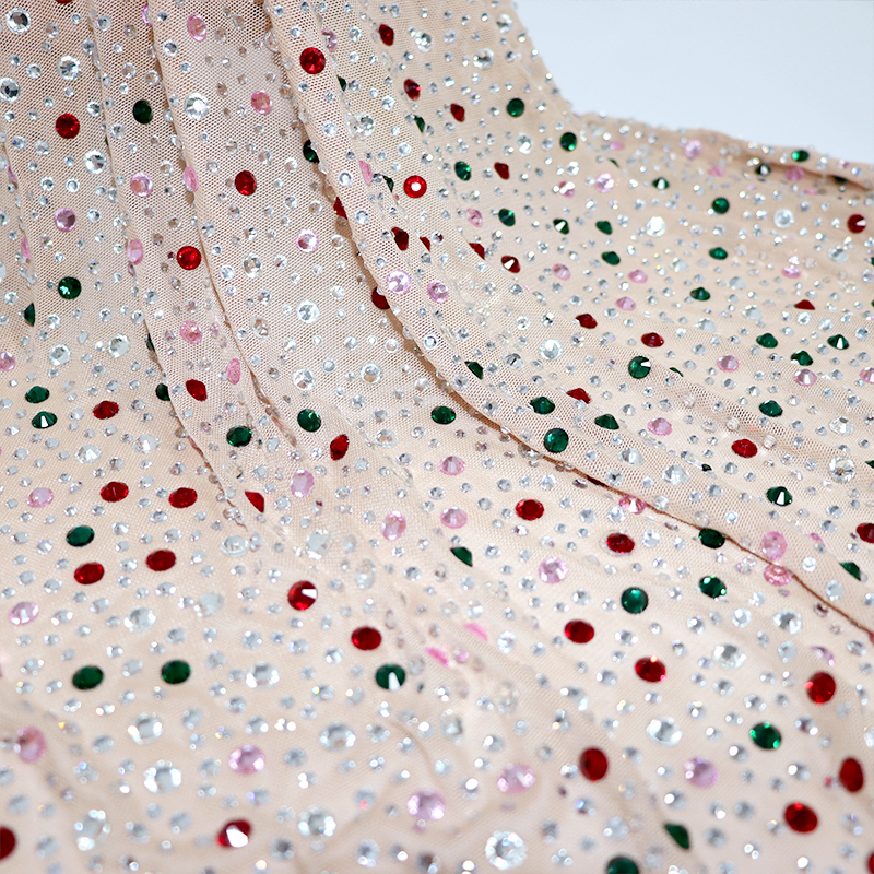 Randomly Mix 3 Different Sizes Khaki Rhinestone Tulle Fabric Wholesale
