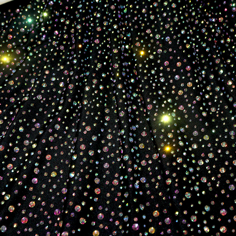 Randomly Mix 3 Different Sizes Black Rhinestone Fabric Wholesale