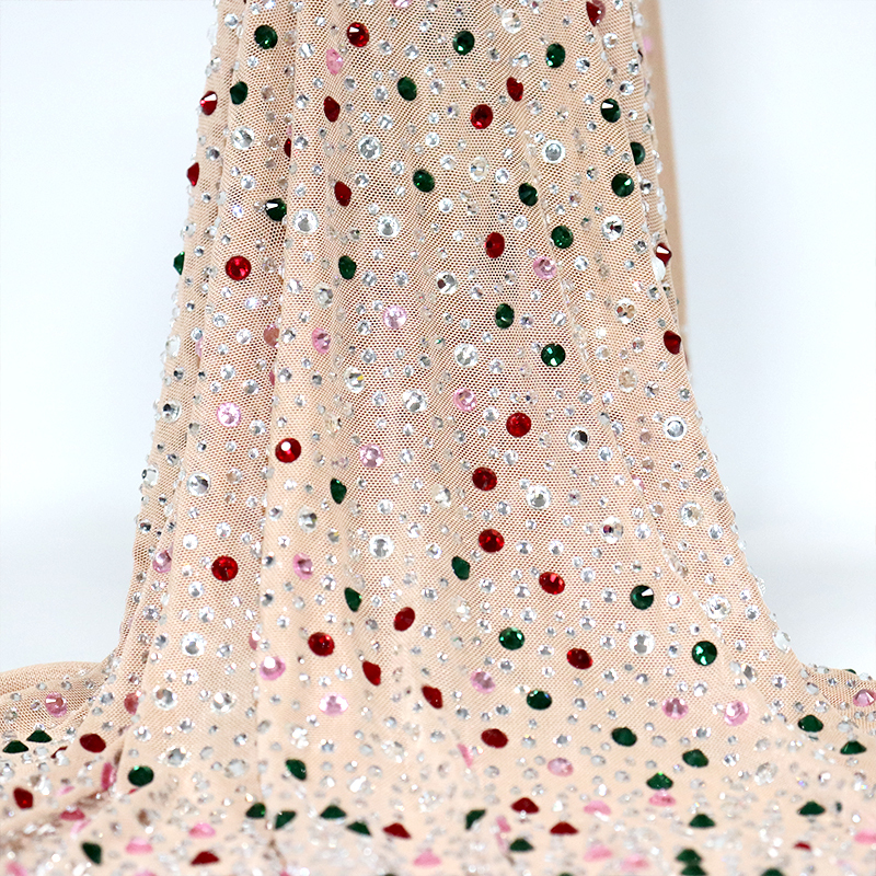Randomly Mix 3 Different Sizes Khaki Rhinestone Tulle Fabric Wholesale
