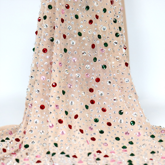 Randomly Mix 3 Different Sizes Khaki Rhinestone Tulle Fabric Wholesale