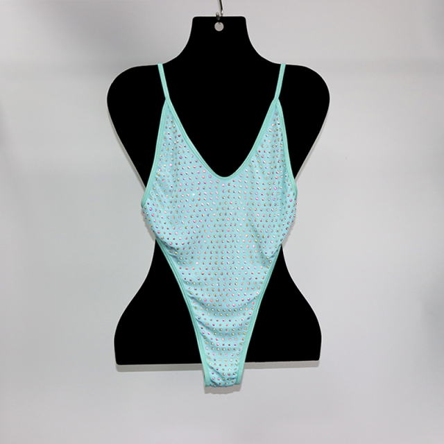 Stretchy Blue Rhinestone Swimsuit Swimwear Supplier