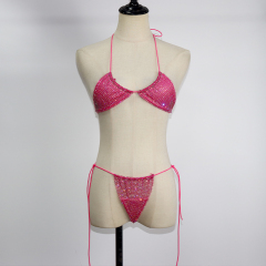 Bling Black Plastic Mesh Diamond Bathing Suit Custom