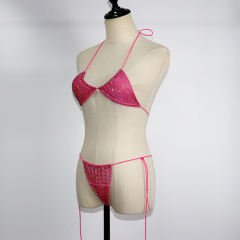 Bling Black Plastic Mesh Diamond Bathing Suit Custom