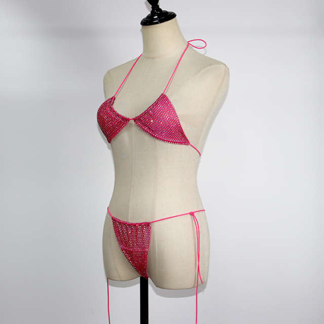 Bling Black Plastic Mesh Diamond Bathing Suit Custom