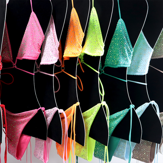 Shiny Pink Two Pieces Diamond Swimwear Exporter