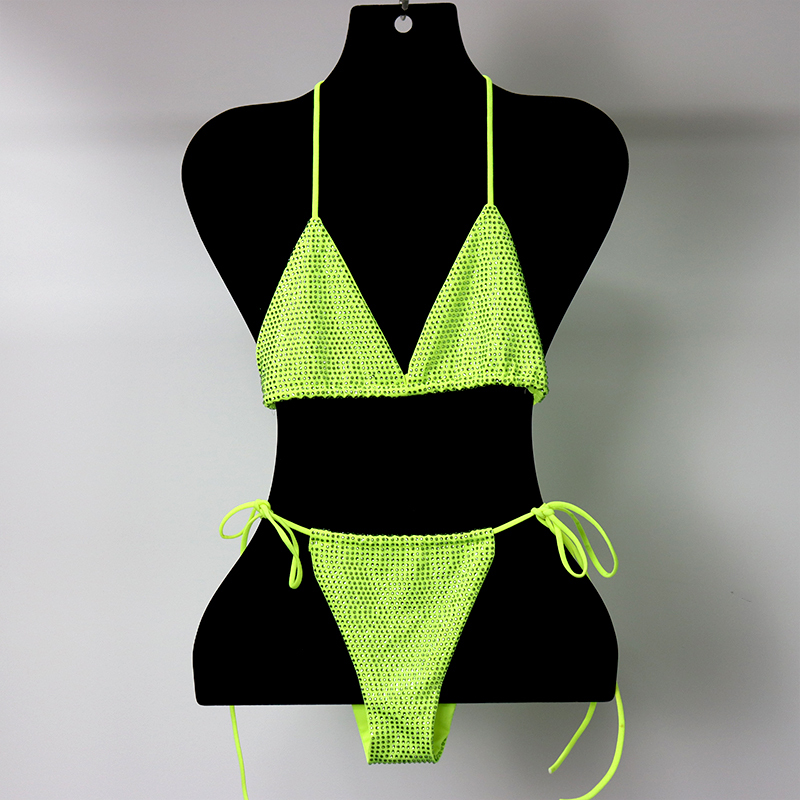Blink Green Crystal Triangle Bikini Swimwear Custom