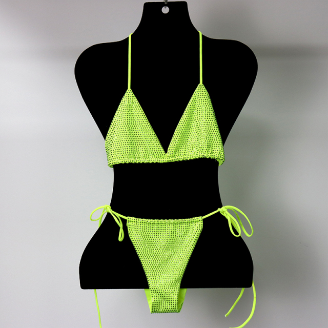 Blink Green Crystal Triangle Bikini Swimwear Custom