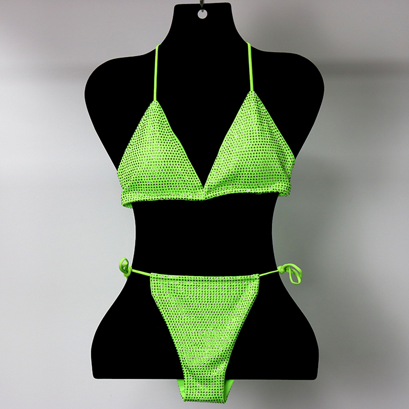 Blink Green Crystal Triangle Bikini Swimwear Custom