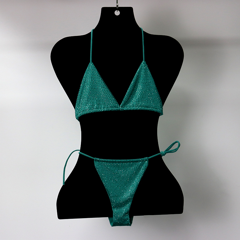 Blink Green Crystal Triangle Bikini Swimwear Custom