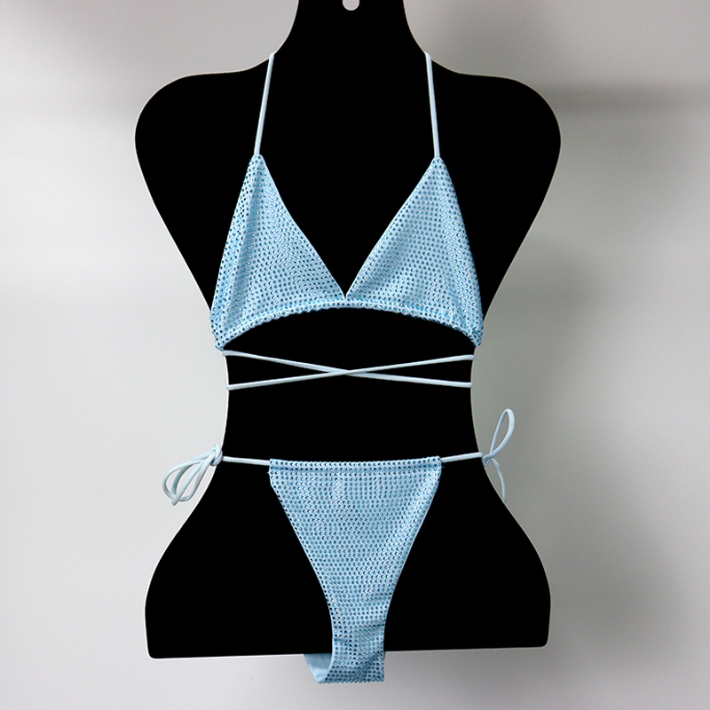 Blink Green Crystal Triangle Bikini Swimwear Custom