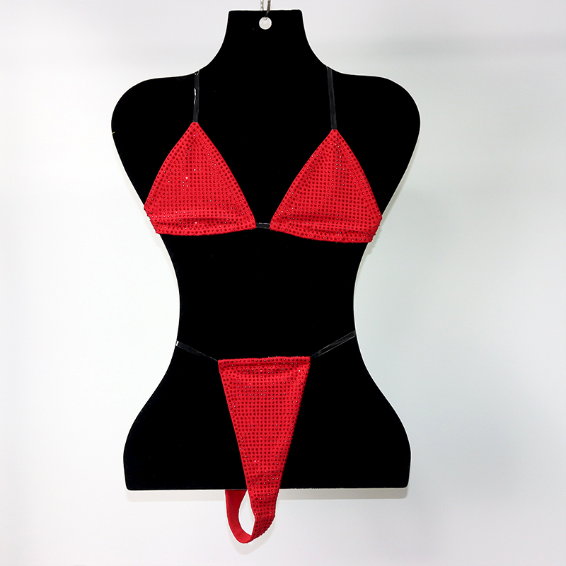 Bedazzled Red Diamond Bathing Suit with Transparent Strap Wholesale