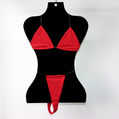 Bedazzled Red Diamond Bathing Suit with Transparent Strap Wholesale