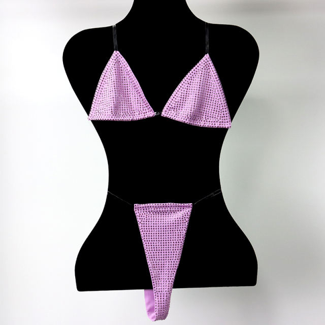 Bedazzled Red Diamond Bathing Suit with Transparent Strap Wholesale