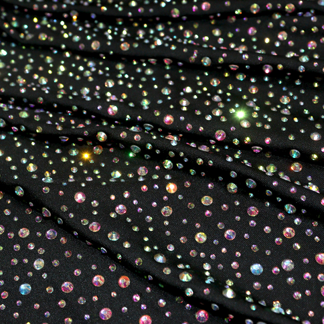 Randomly Mix 3 Different Sizes Black Rhinestone Fabric Wholesale