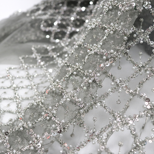 Sequin Pearl Beaded Tulle Net Fabric Factory