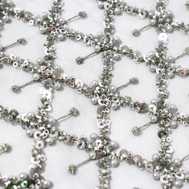 Sequin Pearl Beaded Tulle Net Fabric Factory