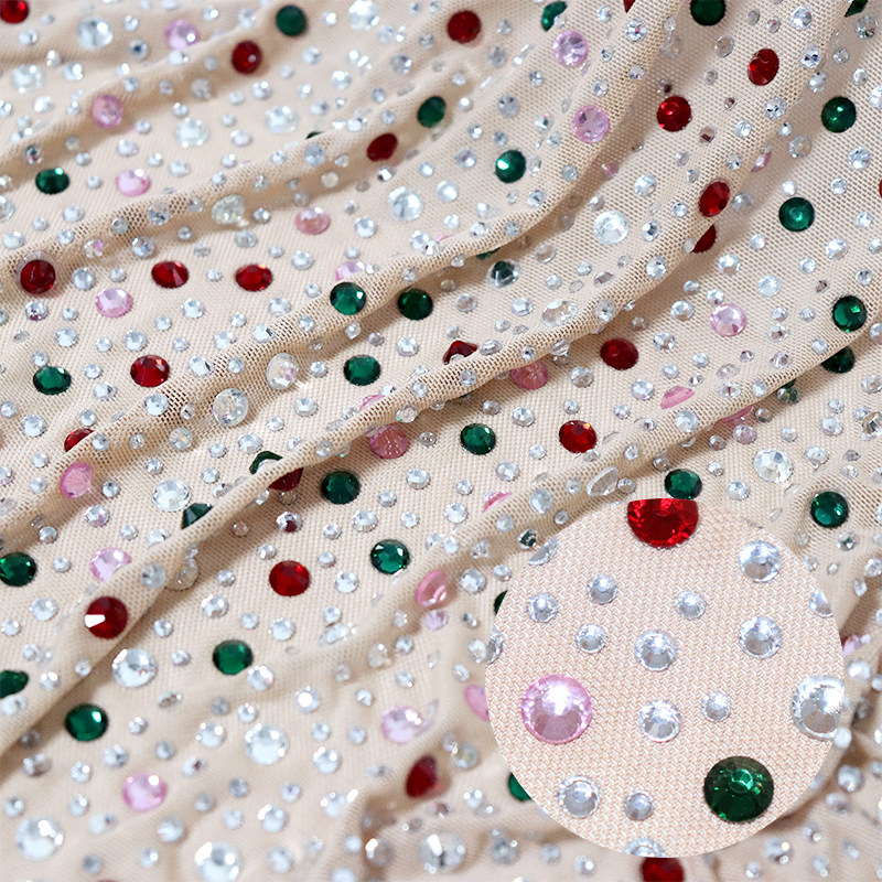 Randomly Mix 3 Different Sizes Khaki Rhinestone Tulle Fabric Wholesale