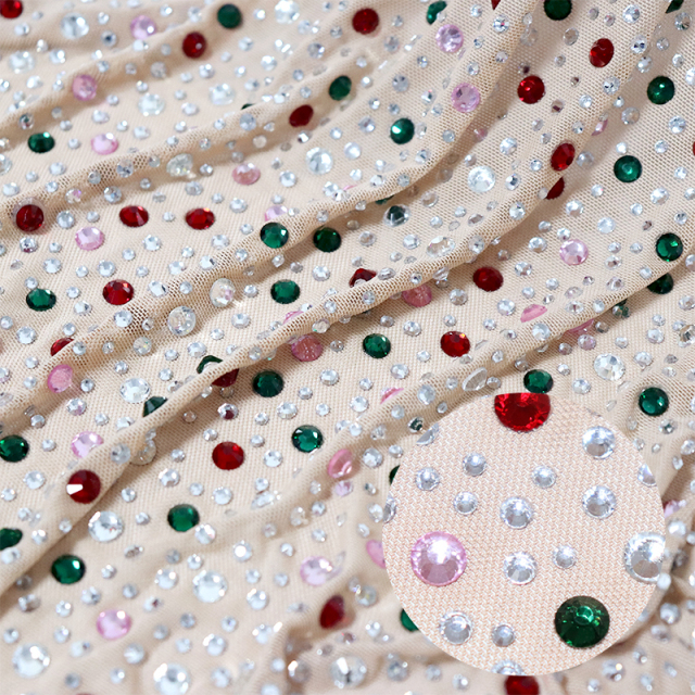 Randomly Mix 3 Different Sizes Khaki Rhinestone Tulle Fabric Wholesale