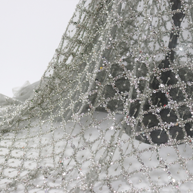 Sequin Pearl Beaded Tulle Net Fabric Factory