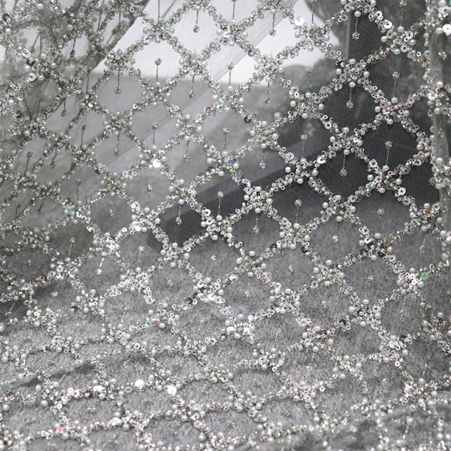 Sequin Pearl Beaded Tulle Net Fabric Factory
