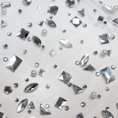 Multi Shaped Pearl Beaded Crystal White Tulle Mesh Fabric Exporter