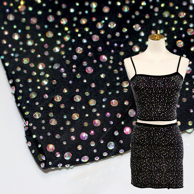Randomly Mix 3 Different Sizes Black Rhinestone Fabric Wholesale