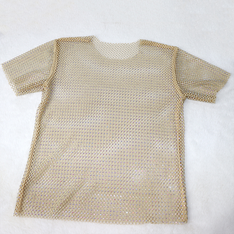 Sparkle Beige Crystal Mesh T Shirts Exporter