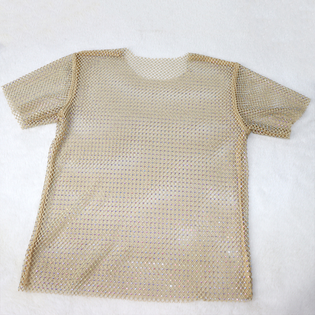 Sparkle Beige Crystal Mesh T Shirts Exporter