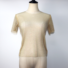 Sparkle Beige Crystal Mesh T Shirts Exporter