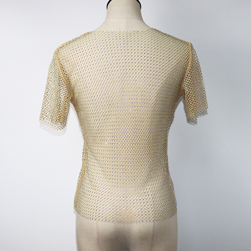 Sparkle Beige Crystal Mesh T Shirts Exporter