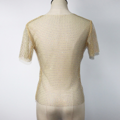 Sparkle Beige Crystal Mesh T Shirts Exporter