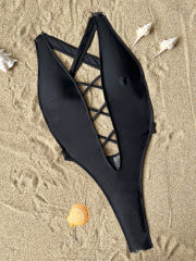 Black Hollow Out Backless Swimsuit Swimwear Custom