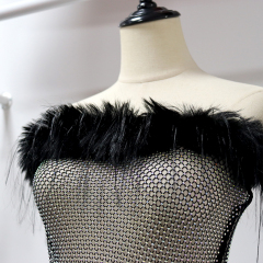 Black Feather Decor Rhinestone Mesh Strapless Dress Factory