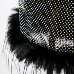 Feather Trimmed Crystal Mesh Black Mini Dress Manufacturer