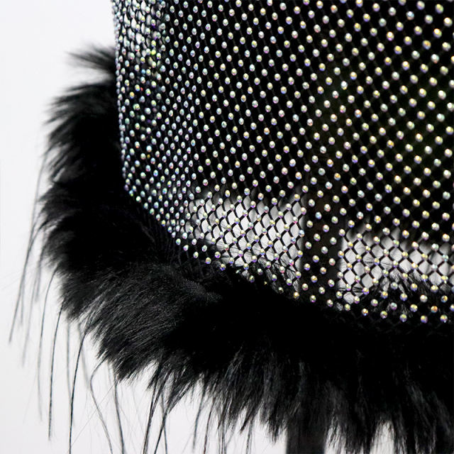 Feather Trimmed Crystal Mesh Black Mini Dress Manufacturer