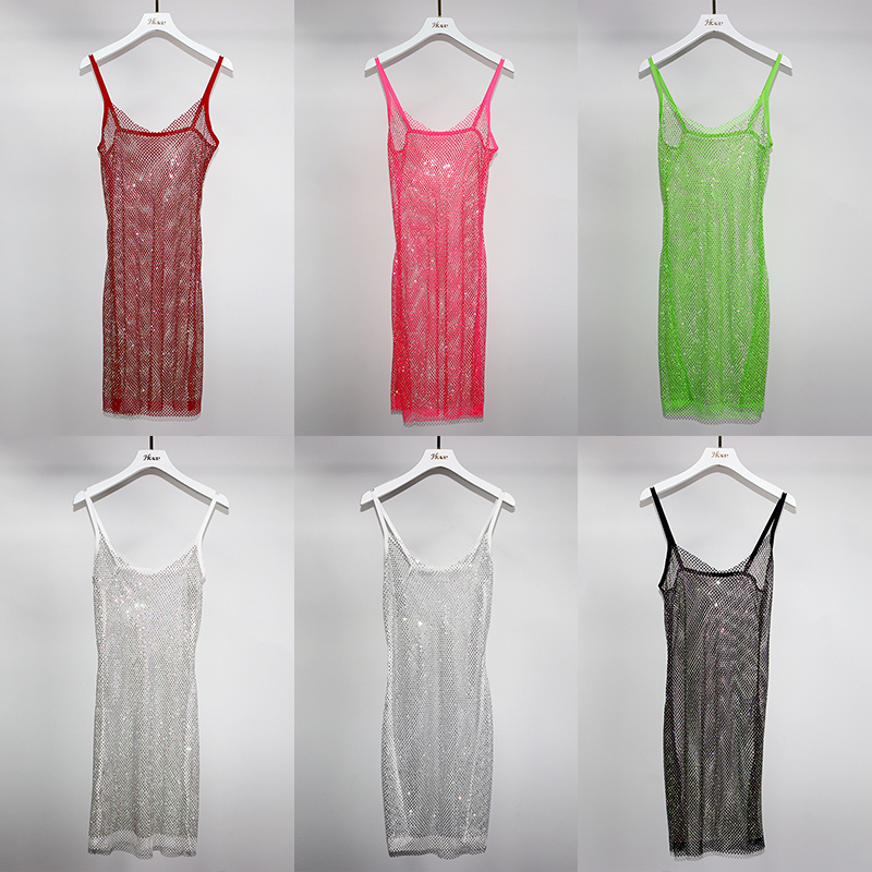 Crystal Mesh Backless Spaghetti Strap Mini Dress Custom