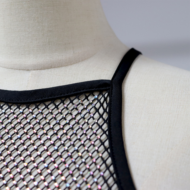 Shiny Halter Neck Rhinestone Mesh Crop Top Factory