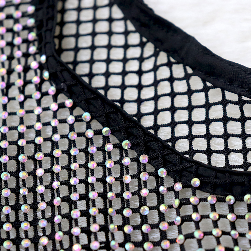 Luxury Black Crystal Net Vest Crop Top Exporter
