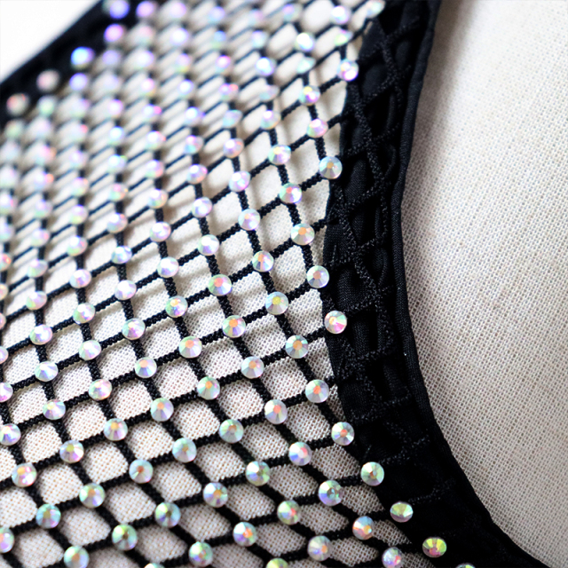 Luxury Black Crystal Net Vest Crop Top Exporter