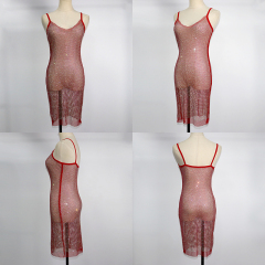 Crystal Mesh Backless Spaghetti Strap Mini Dress Custom