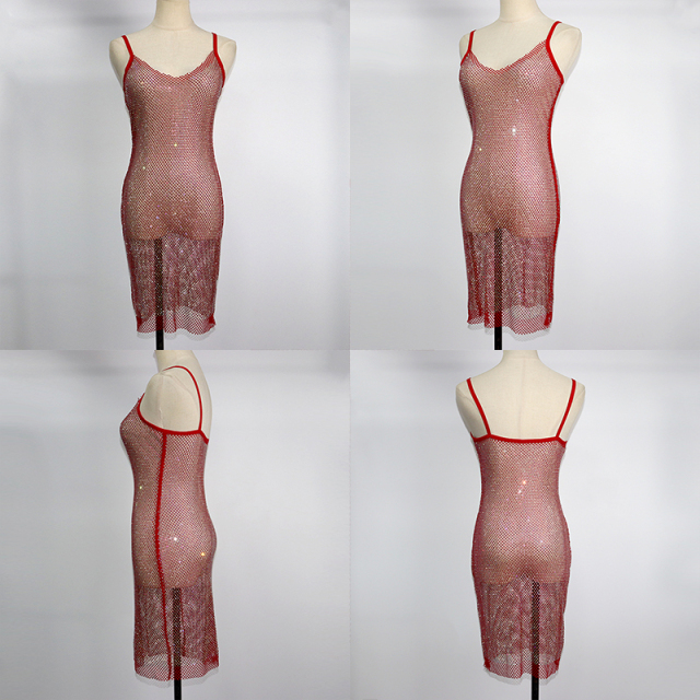 Crystal Mesh Backless Spaghetti Strap Mini Dress Custom