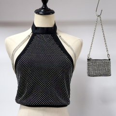 Black Backless Crystal Chain Sheer Mesh Crop Top Supplier
